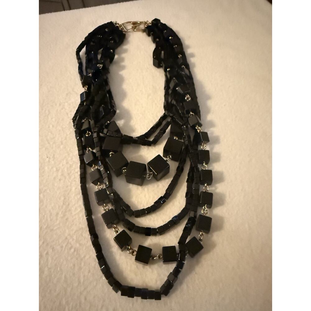 KJL Kenneth Jay Lane Runway Worthy7 Strand Graduated Necklace Gold Tone & Black